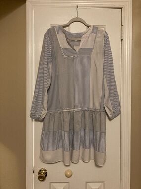 LOFT Two-tone Long Sleeve Striped Shirt Dress